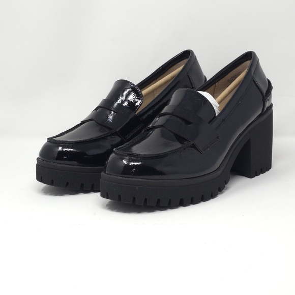 Sun + Stone Shoes - Sun + Stone Presscott Black Patent Chunky Heel Loafers 6.5M